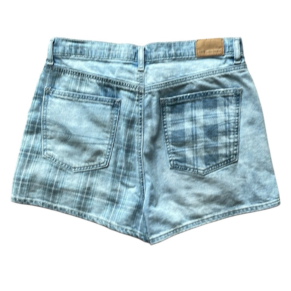 American Eagle Highest Rise Mom Short Light Blue‎ Plaid Jean Shorts - Picture 5 of 9